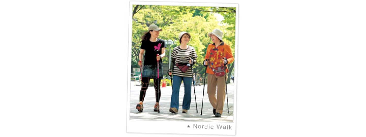 Nordic Wolk 猪又さんと「有効会」のメンバーお二人 | エクササイズ③ ノルディック・ウォーク | ホルモン受容体陽性乳がん | 乳がん.jp